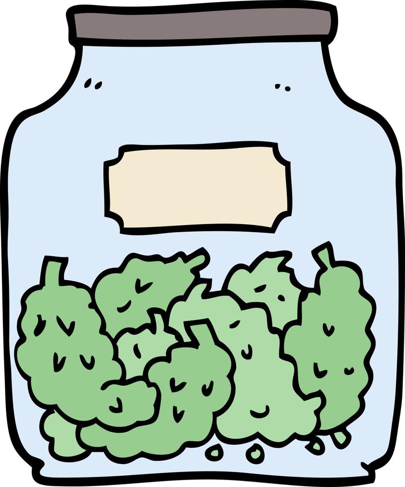 handgezeichnetes Cartoon-Cannabis-Apothekenglas im Doodle-Stil vektor