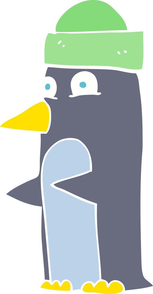 flache farbillustration des tragenden hutes des pinguins vektor