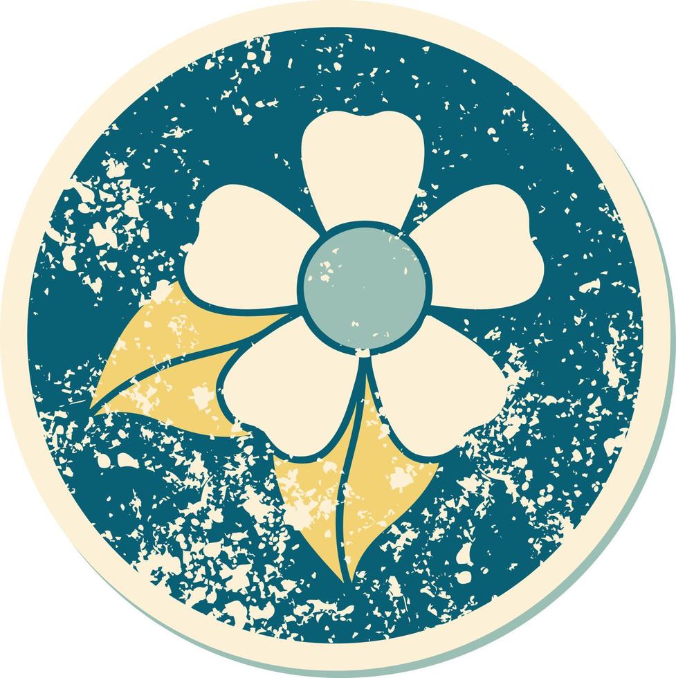 ikonisches beunruhigtes Aufkleber-Tätowierungsartbild einer Blume vektor