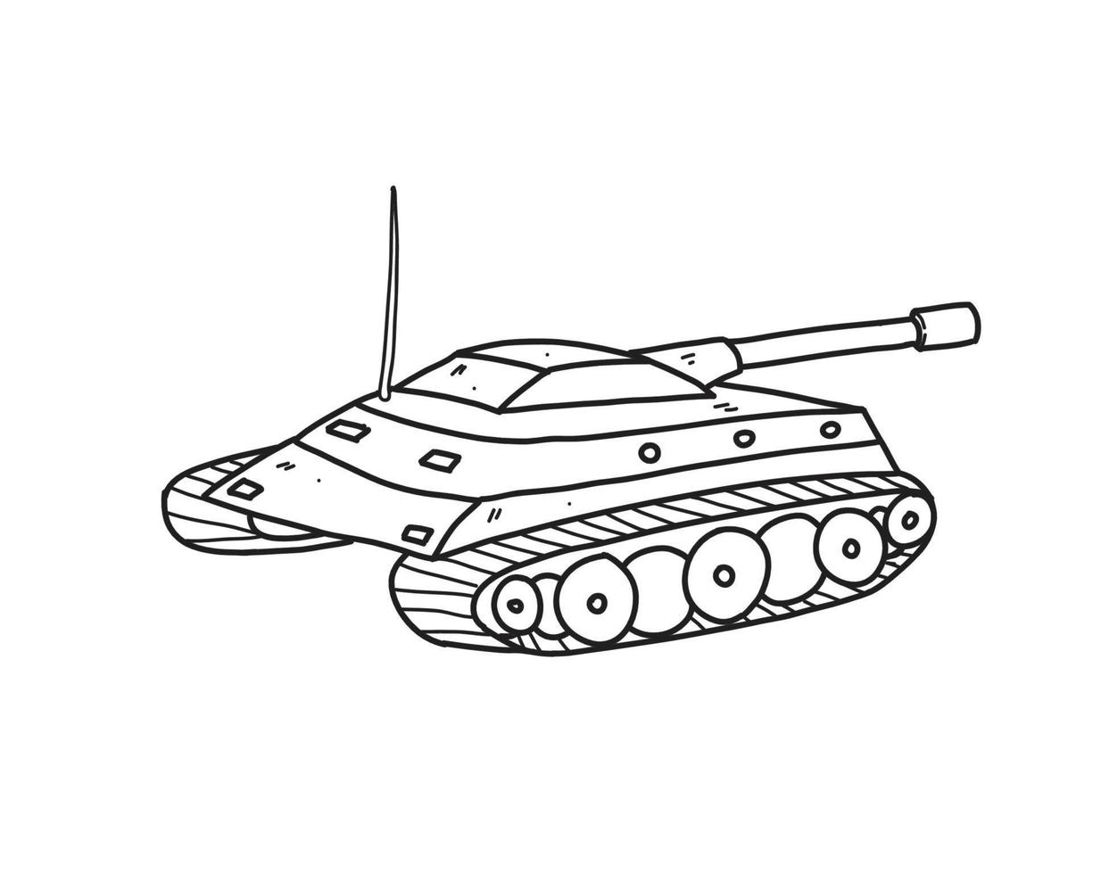 Tank handgezeichnete Illustration zum Ausmalen und Strichzeichnungen. kinder zum ausmalen für die bildung. vektor