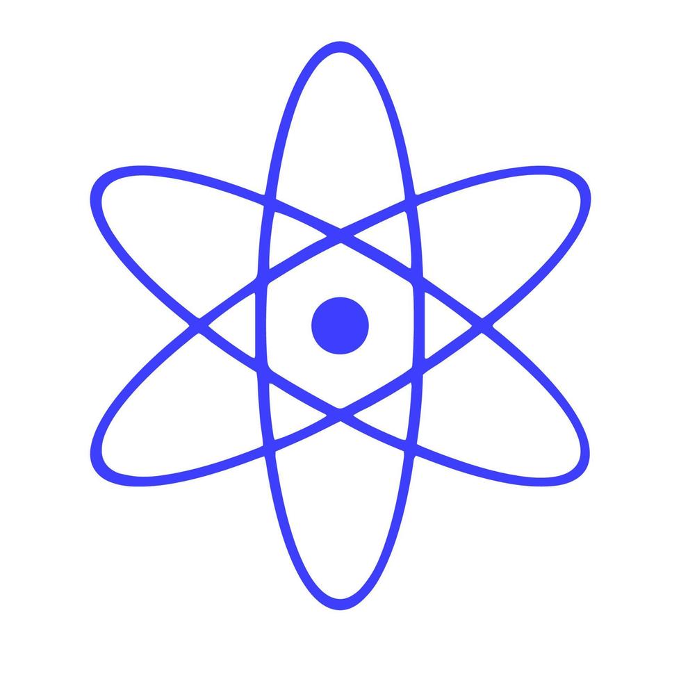 Atomsymbol isoliert. Symbol für Wissenschaft, Bildung, Kernphysik, wissenschaftliche Forschung. Elektronen und Protonenzeichen. lila Sechskantknopf. Vektor-Illustration vektor