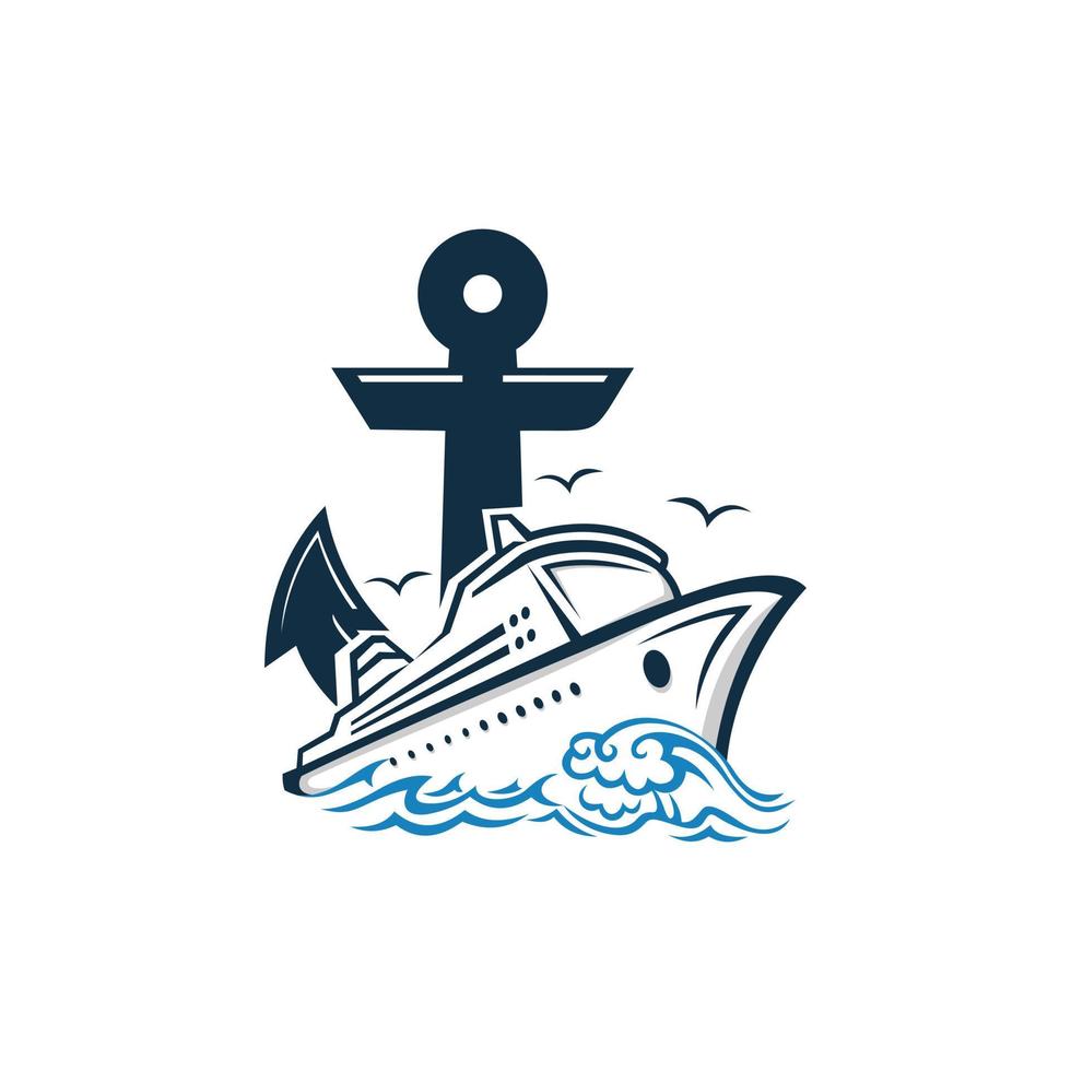 kryssning fartyg ankare vågor nautisk illustration logotyp vektor