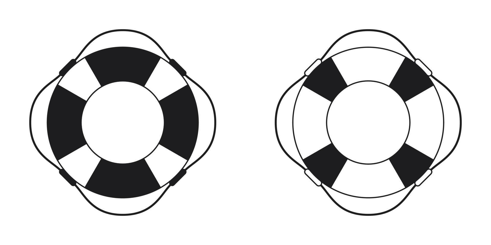 uppsättning av livboj ikon svart och vit på vit bakgrund vektor
