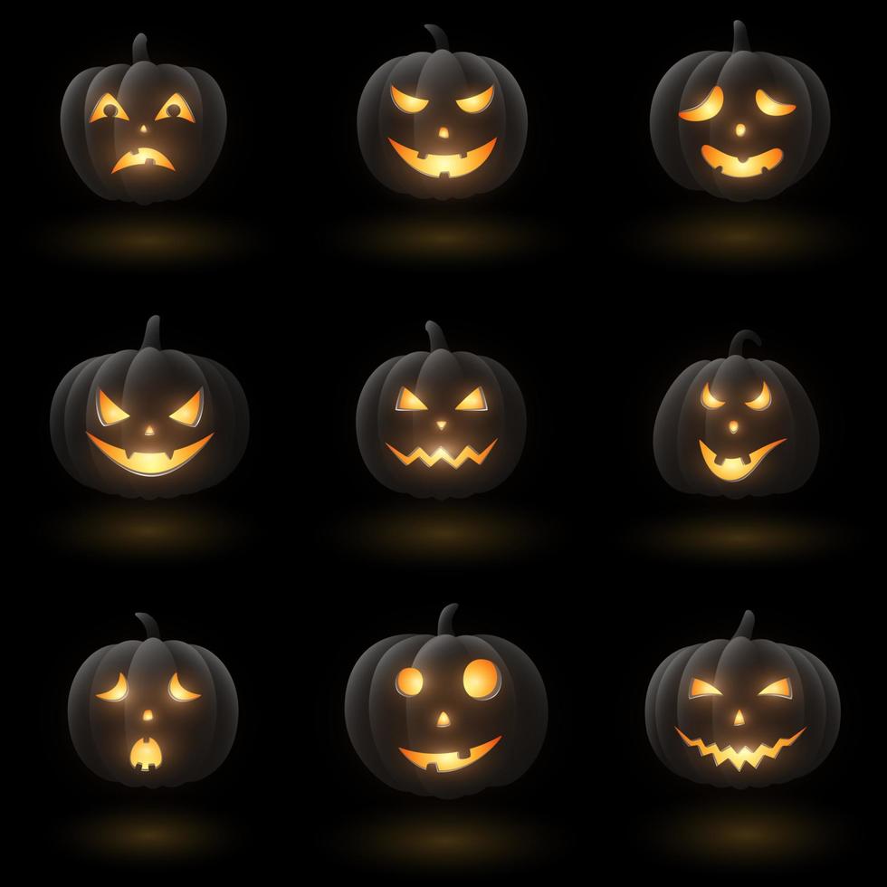 uppsättning av halloween pumpor med annorlunda ansikten vektor