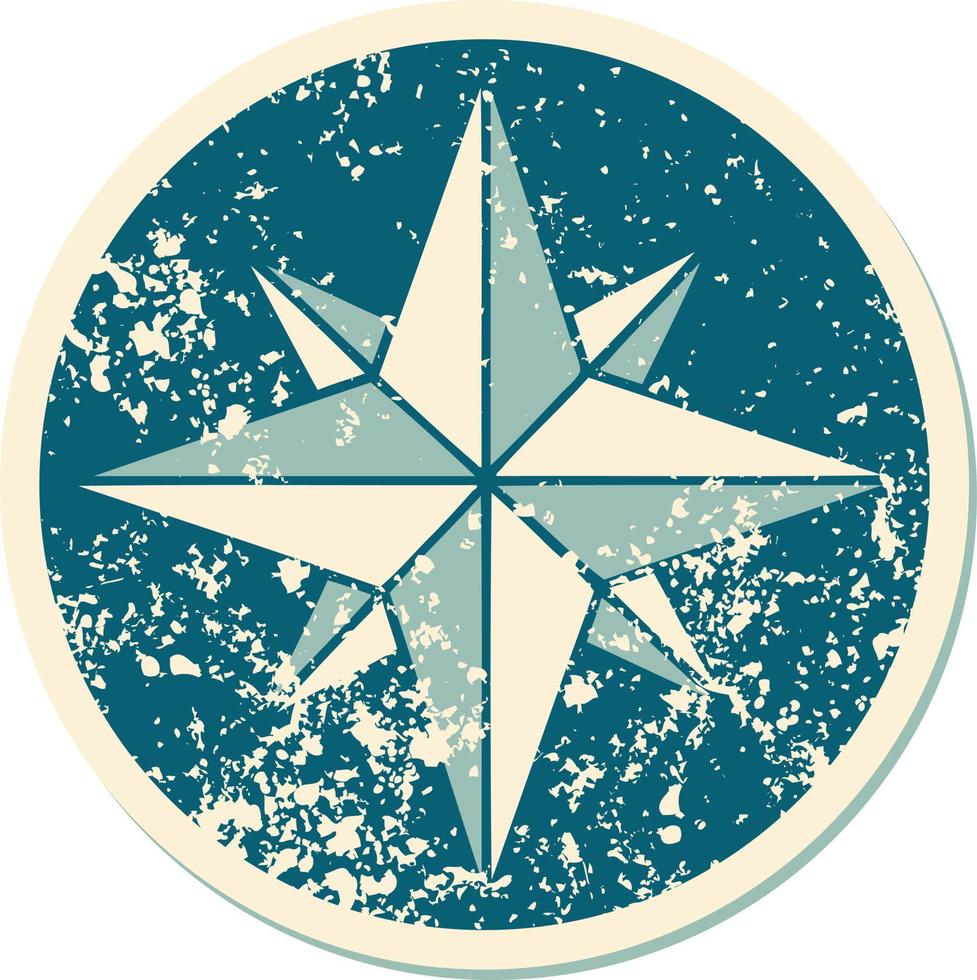 ikoniska bedrövad klistermärke tatuering stil bild av en stjärna vektor