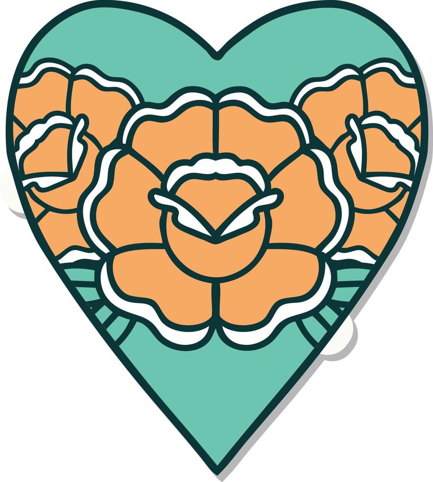 Tattoo-Aufkleber im traditionellen Stil eines Herzens und Blumen vektor
