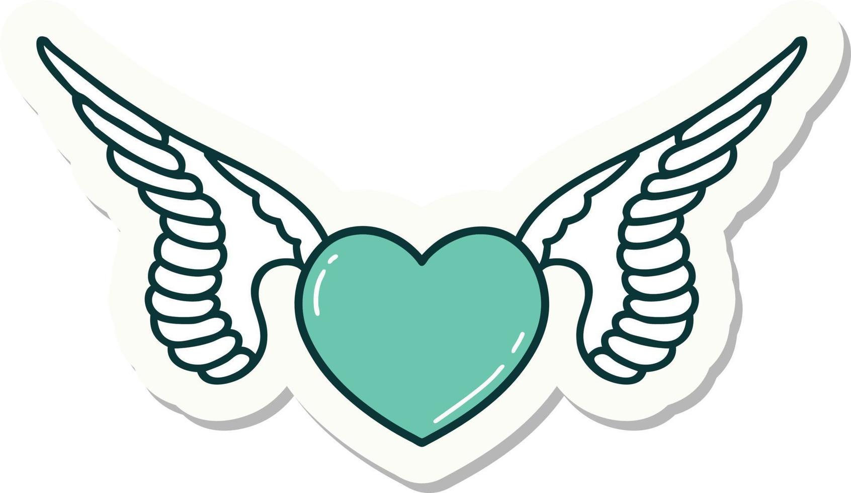 klistermärke av tatuering i traditionell stil av en hjärta med vingar vektor