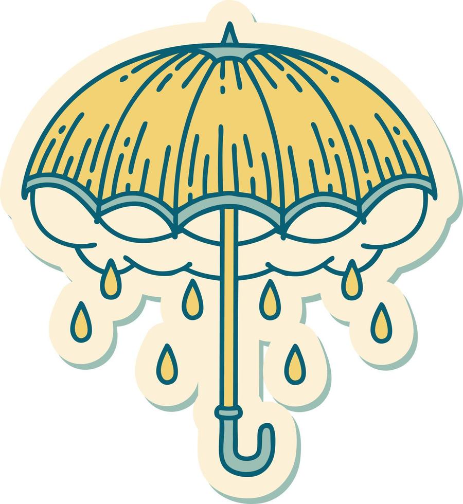 klistermärke av tatuering i traditionell stil av ett paraply och storm moln vektor