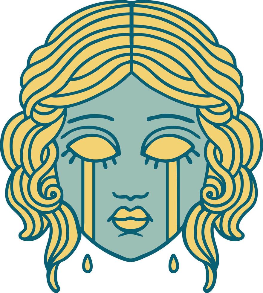 ikonisches Bild im Tattoo-Stil eines weiblichen Gesichtes, das weint vektor
