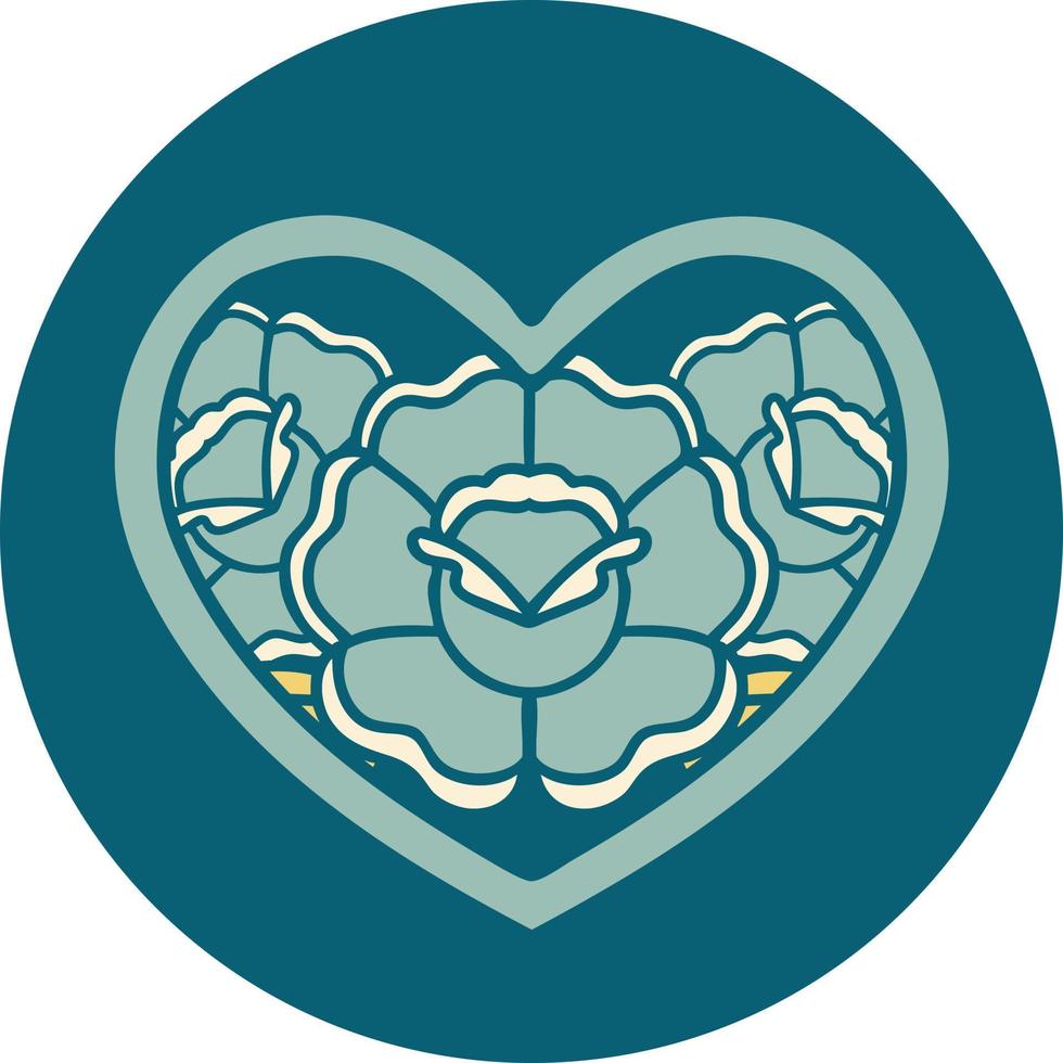 ikoniska tatuering stil bild av en hjärta och blommor vektor