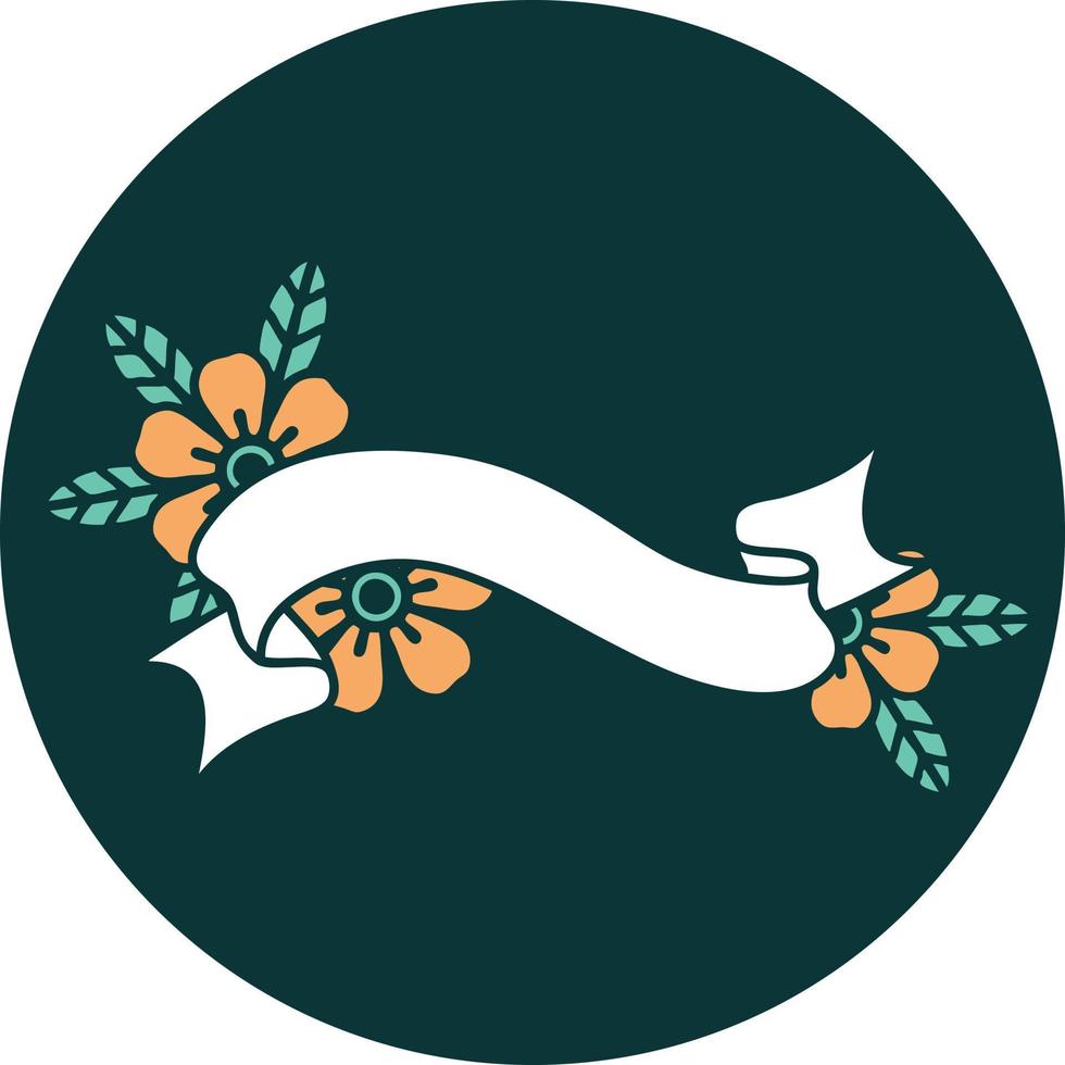 ikonisches Tattoo-Stil-Bild eines Banners und Blumen vektor