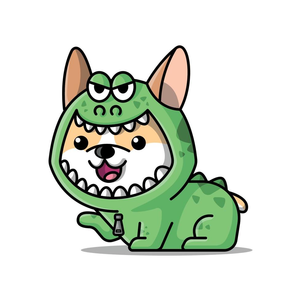 niedlicher corgi trägt eine monsterkostüm-karikaturillustration vektor