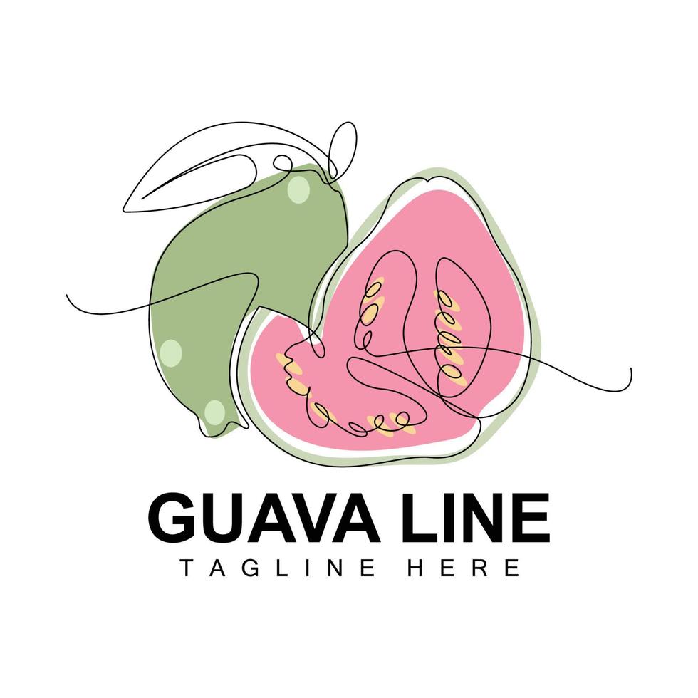 Guava-Logo-Design, Vektor mit Linienstil, Marktillustration für frisches Obst, Vitaminpflanze