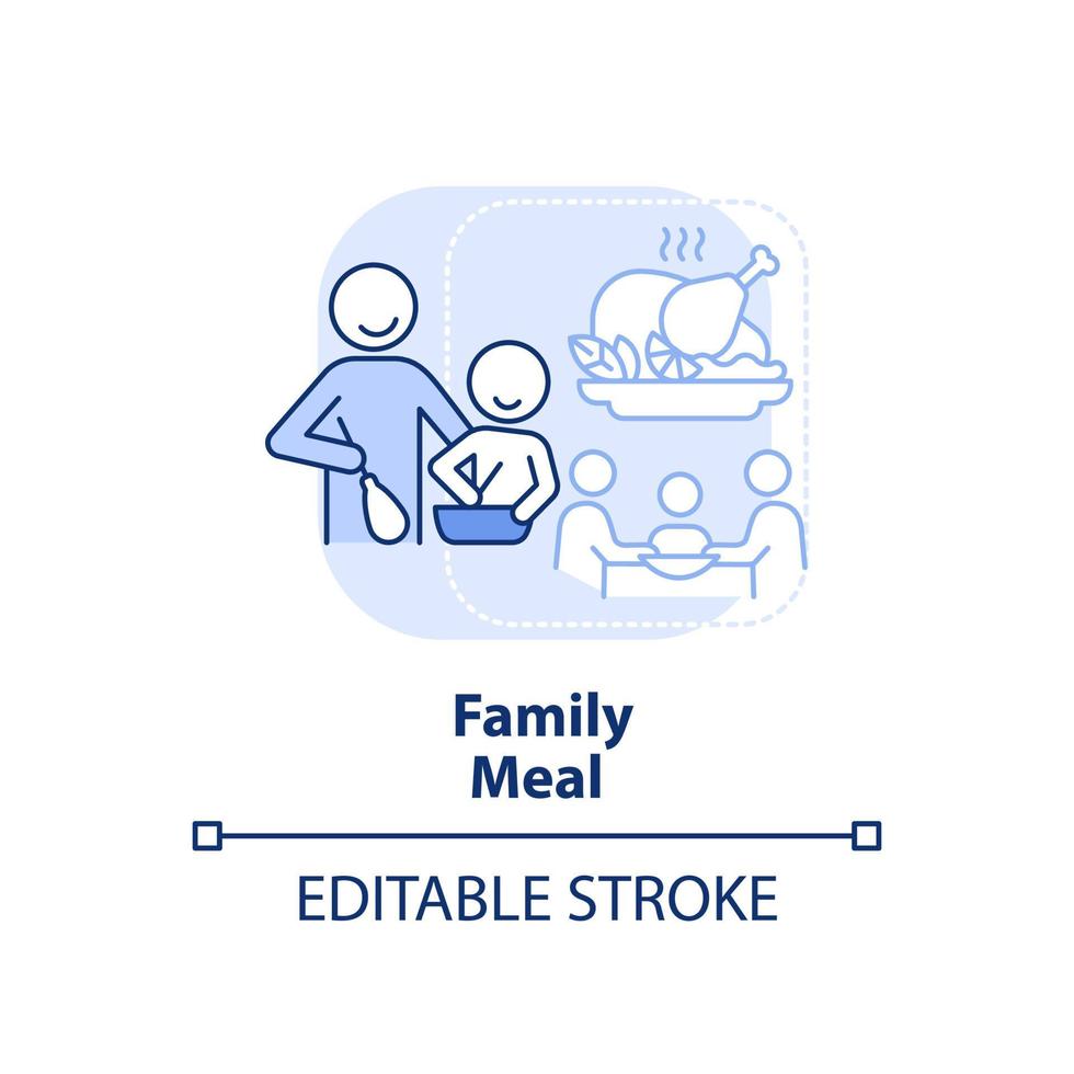 Familienessen hellblaues Konzeptsymbol. Abendessen mit Familie. Qualitätszeit zusammen abstrakte Idee dünne Linie Illustration. isolierte Umrisszeichnung. editierbarer Strich. vektor