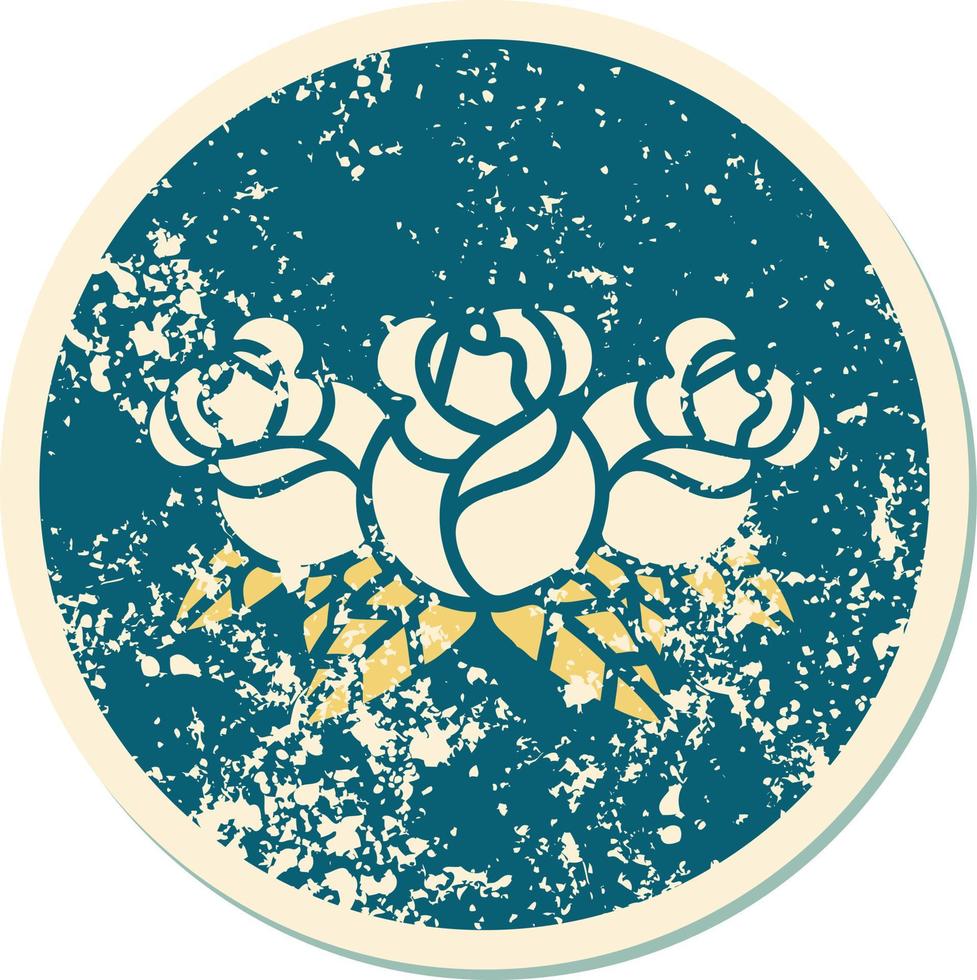 ikoniska bedrövad klistermärke tatuering stil bild av en bukett av blommor vektor