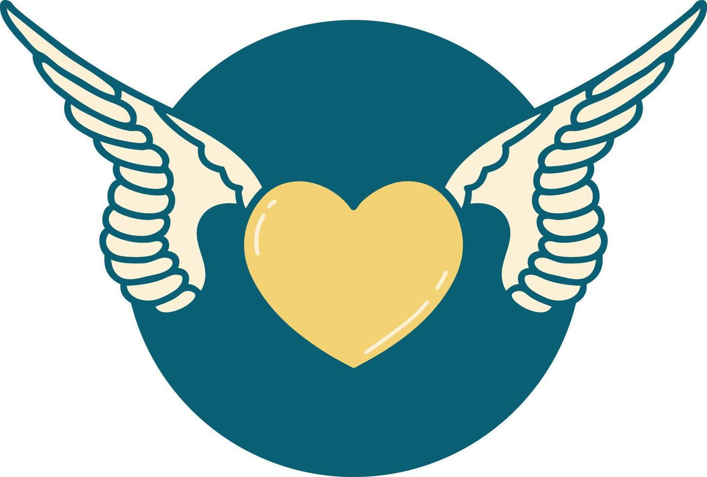 ikonisches Bild im Tattoo-Stil eines Herzens mit Flügeln vektor