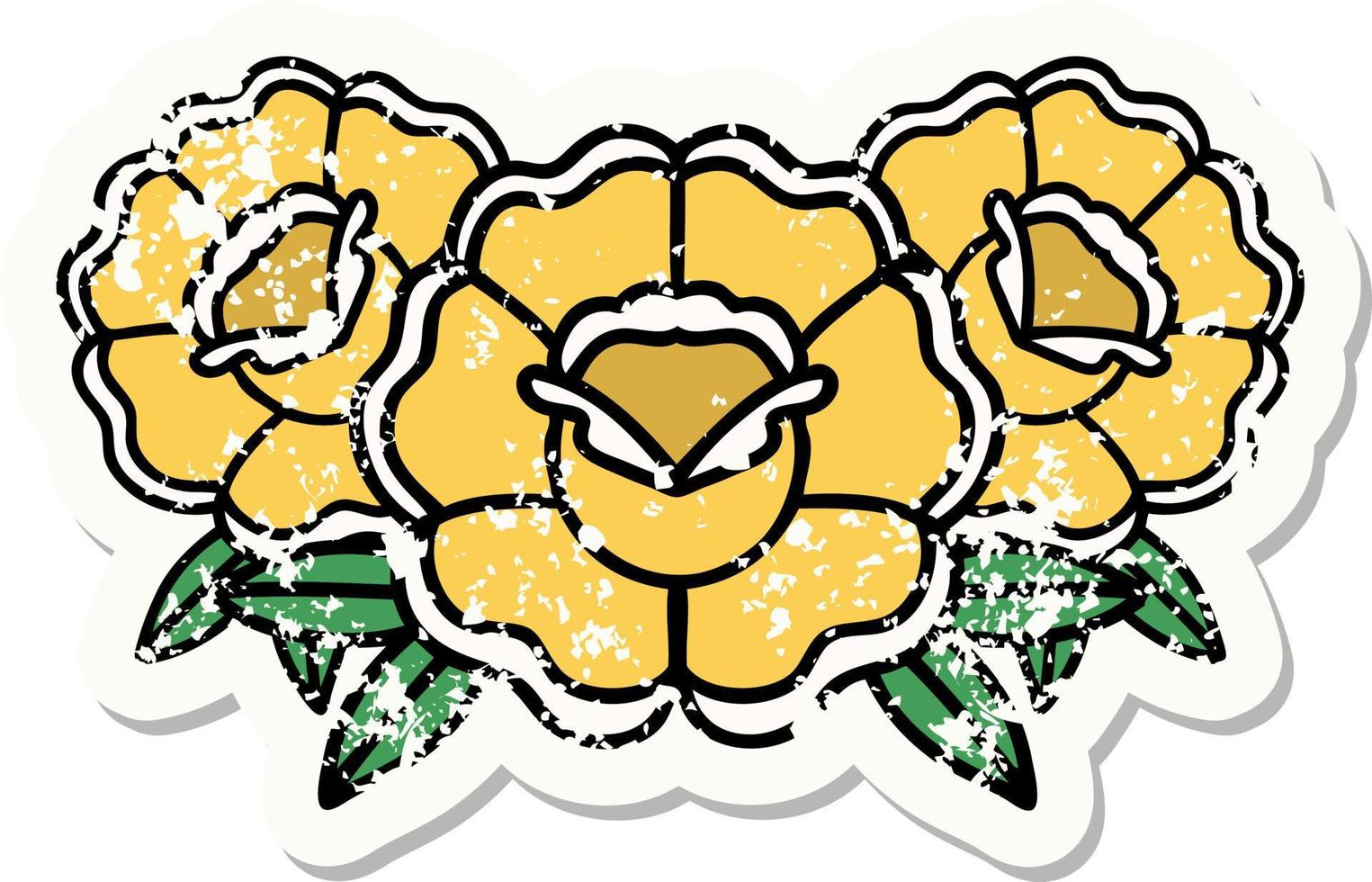 bedrövad klistermärke tatuering i traditionell stil av en bukett av blommor vektor