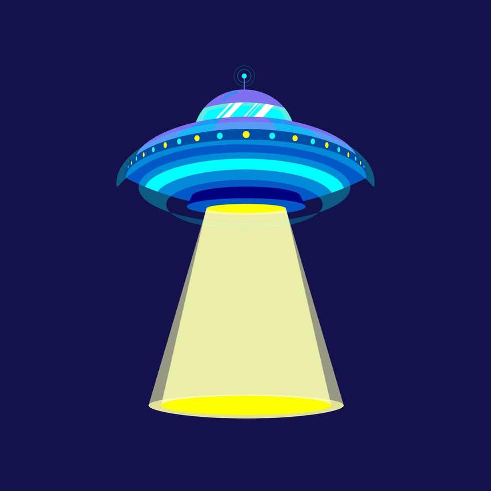 UFO flygande fat på en mörk bakgrund. stock vektor illustration.