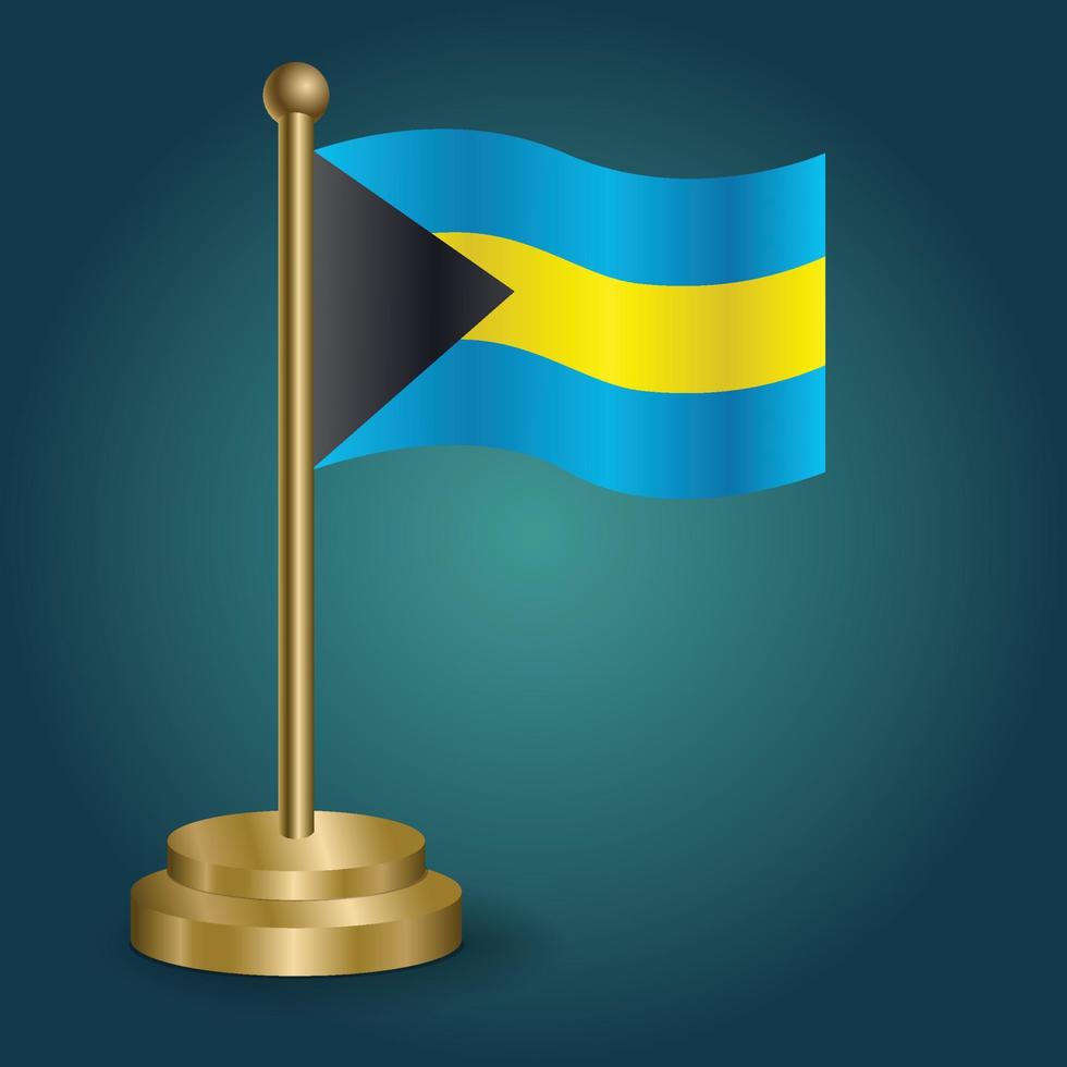 bahamas nationalflagge auf goldenem pol auf abgestuftem isoliertem dunklem hintergrund. Tischfahne, Vektorillustration vektor