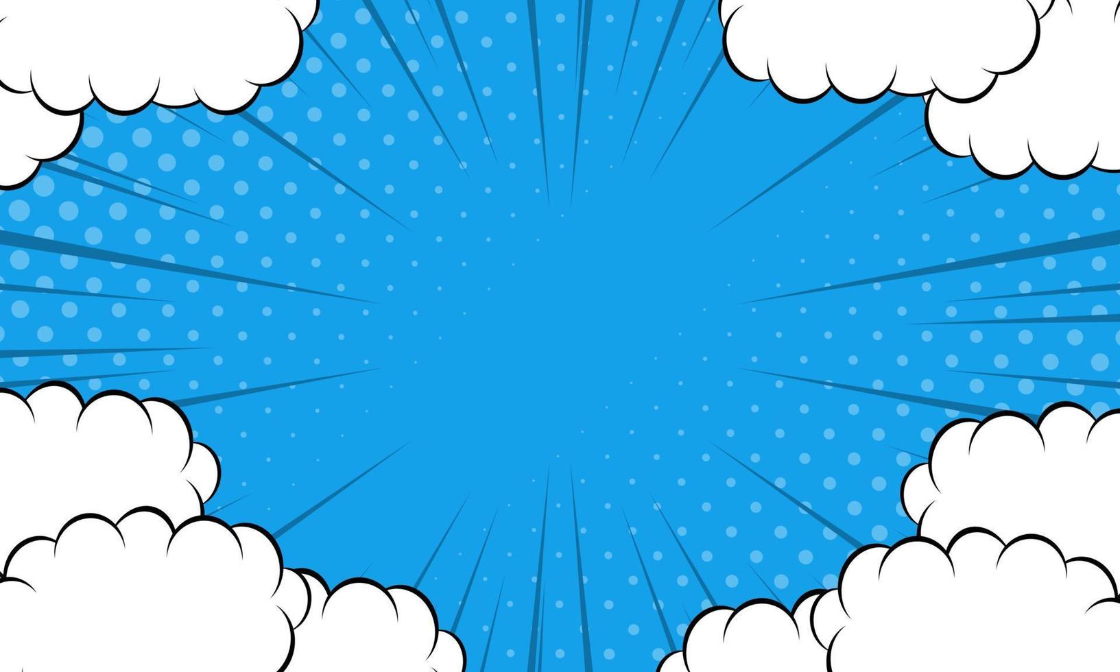 pop- konst komisk bakgrund med moln och stjärna. vektor tecknad serie vektor illustration i blå.