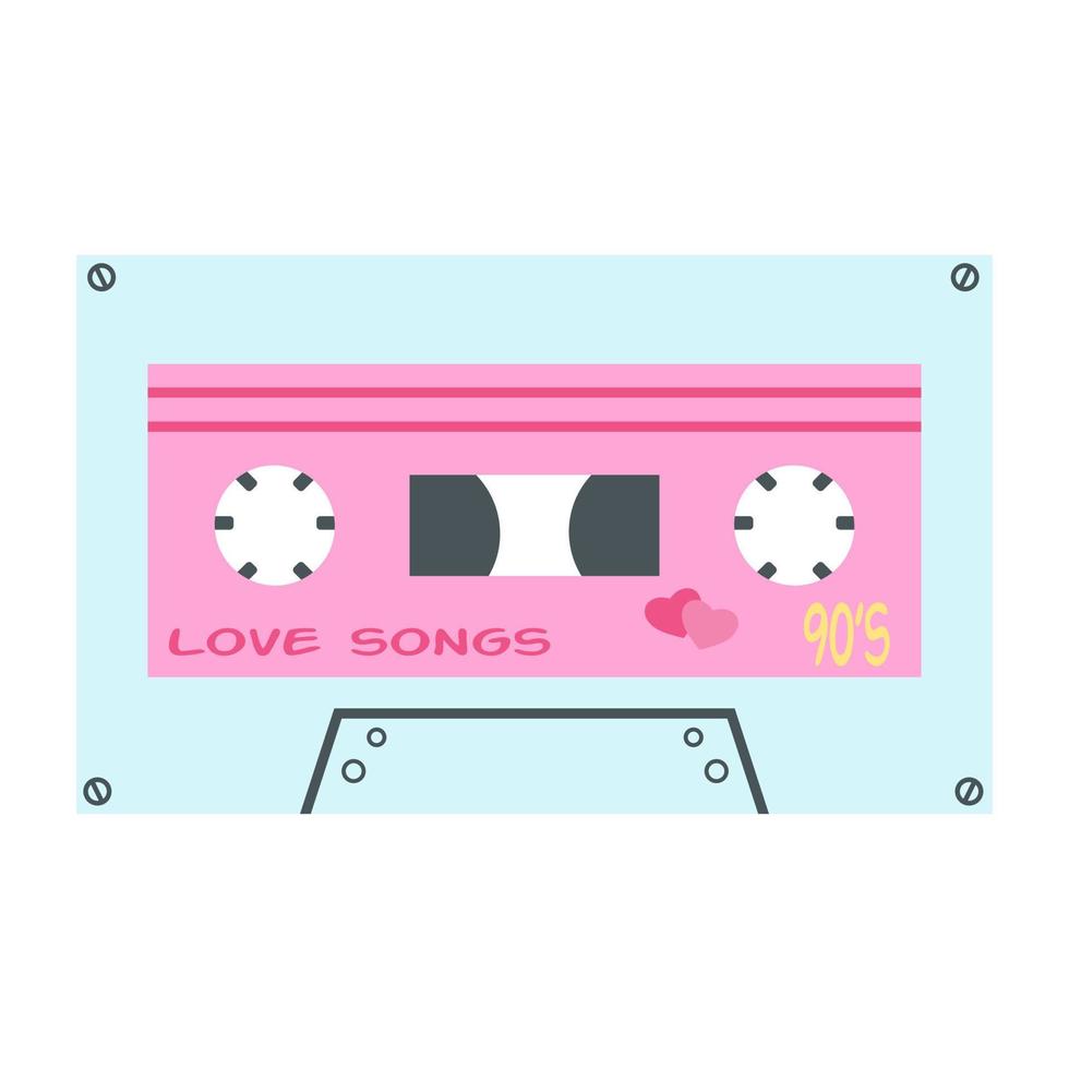 Retro-Kassettenaufkleber in rosa und blauen Farben. Vektor-Illustration von Audio-Mixtape mit Liebesliedern im Stil der 1990er Jahre. Nostalgie 1990 vektor
