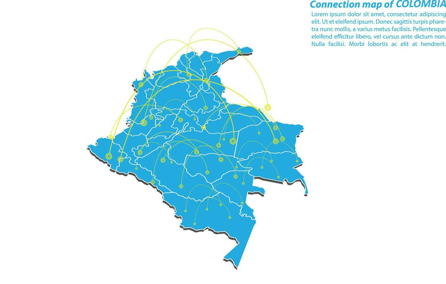 modern von kolumbien kartenverbindungen netzwerkdesign, bestes internetkonzept des kolumbienkartengeschäfts aus konzeptserien, kartenpunkt- und linienzusammensetzung. Infografik-Karte. Vektor-Illustration. vektor