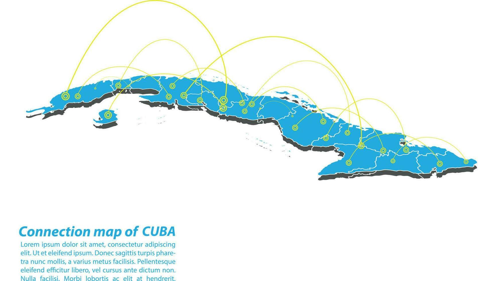 Modern of Cuba Map Connections Network Design, bestes Internetkonzept des Kuba-Kartengeschäfts aus Konzeptserien, Kartenpunkt- und Linienzusammensetzung. Infografik-Karte. Vektor-Illustration. vektor
