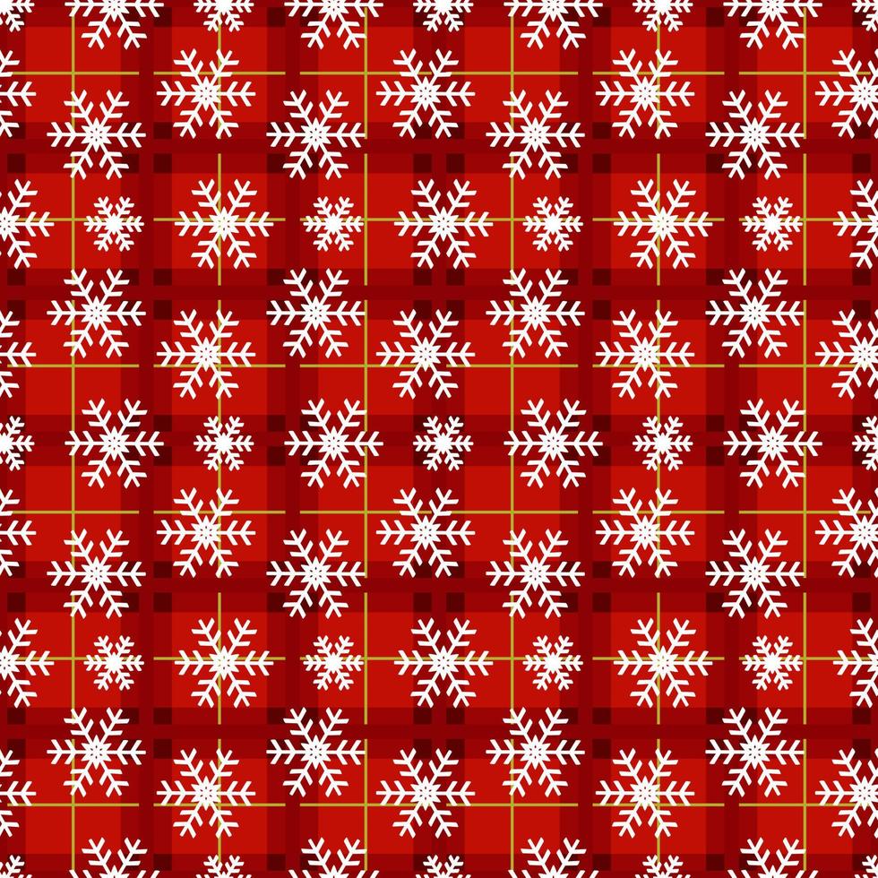 faller snöflingor på röd cell bakgrund. sömlös mönster snöflinga. design textur vinter- säsong för grafik. upprepa snöflingor. vektor