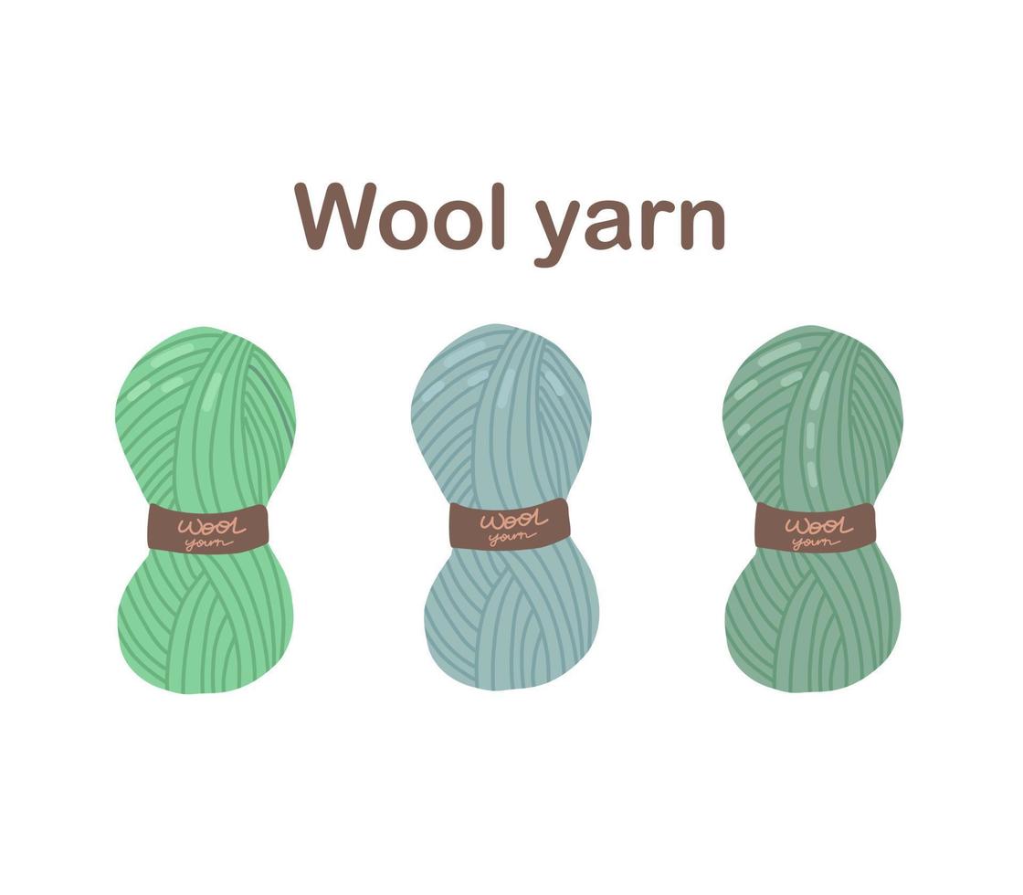 uppsättning av bollar av tråd för stickning. ull garn. blå och grön skeins av tråd. kvinnors hobby. vektor