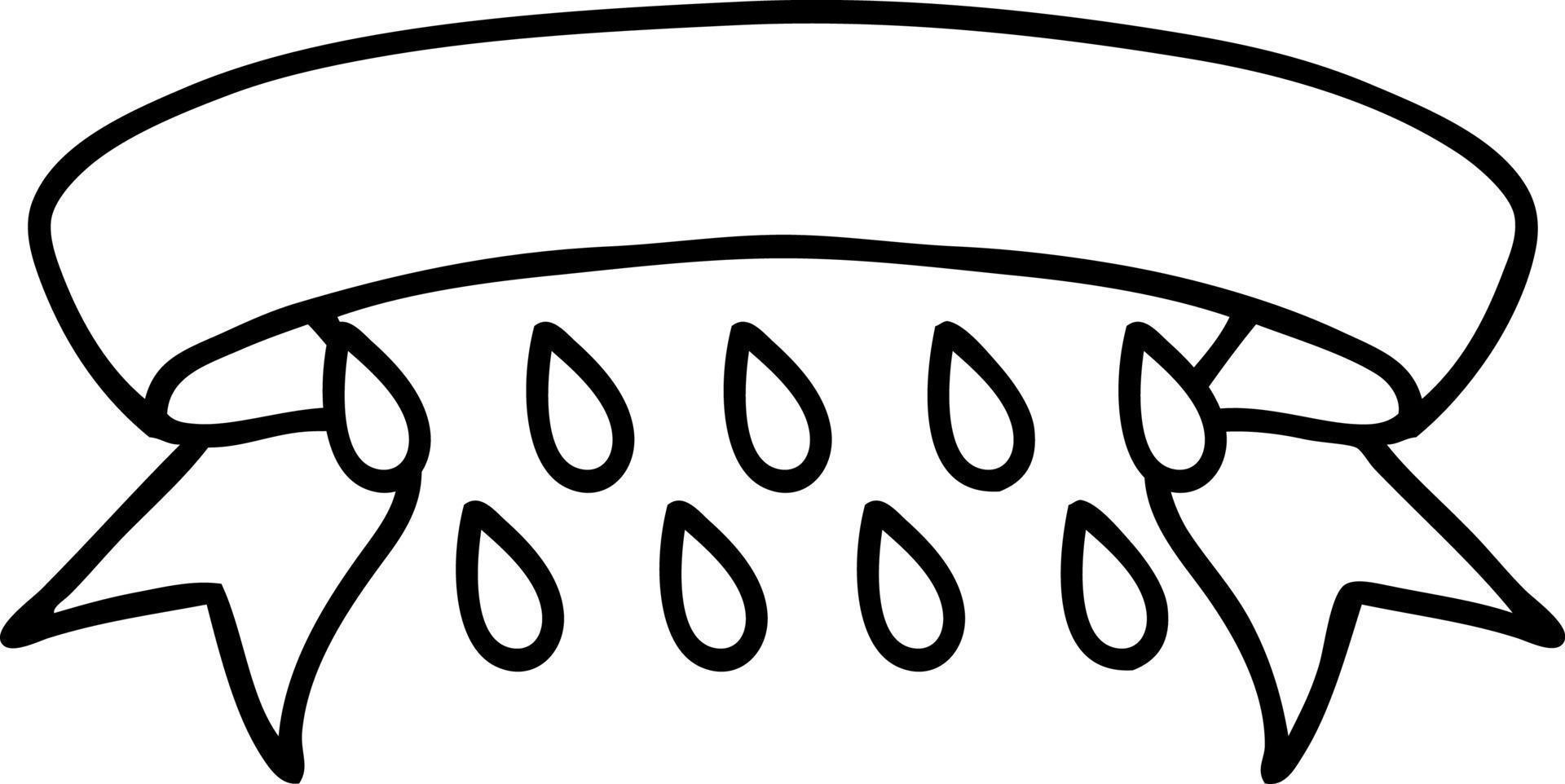 traditionelle schwarze Linientätowierung mit Banner von Regentropfen vektor