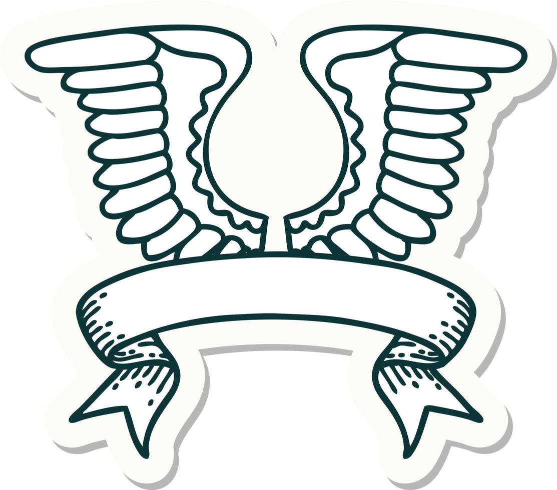 Aufkleber im Tattoo-Stil mit Banner eines Flügels vektor