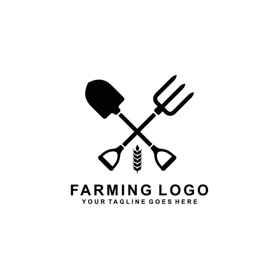 jordbruk logotyp. skyffel och jordbruk gaffel enkel platt logotyp vektor