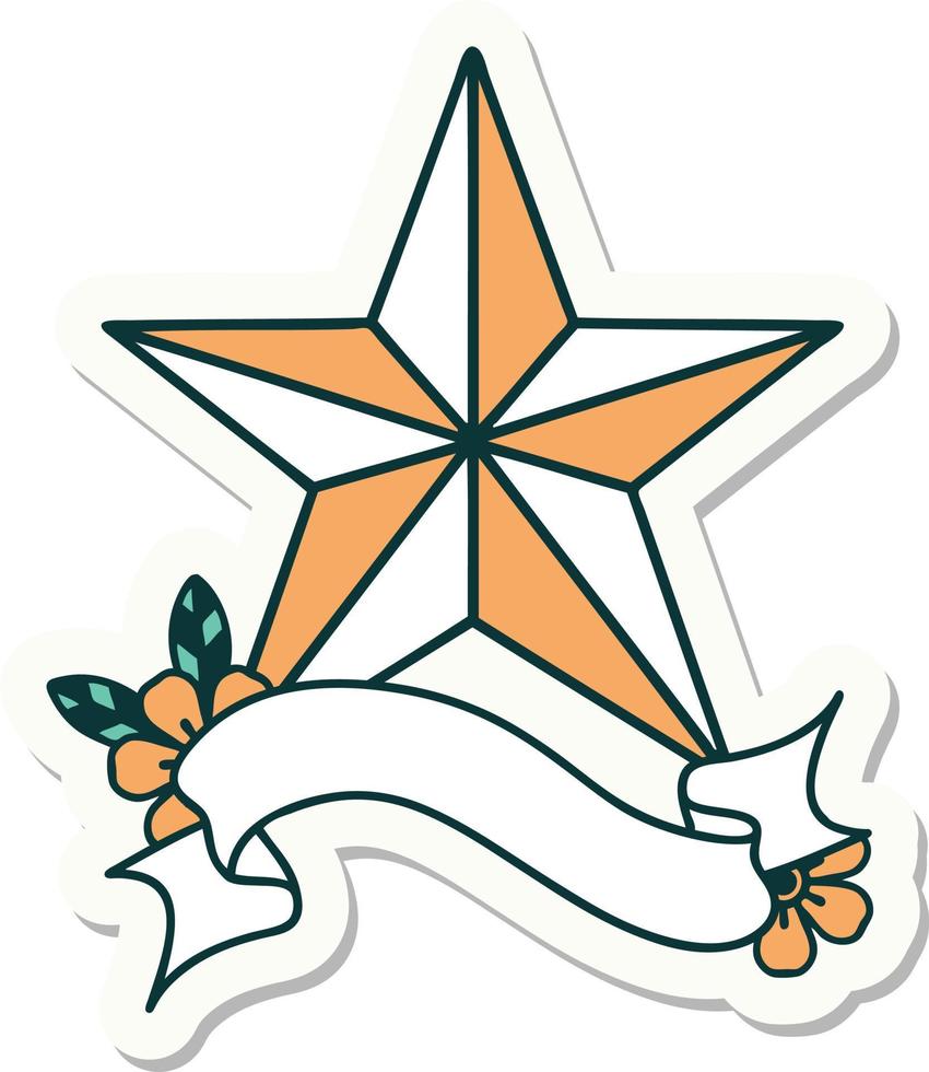 tatuering stil klistermärke med baner av en stjärna vektor