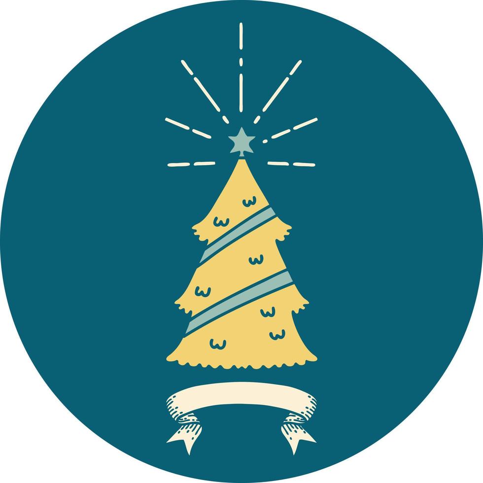 Symbol eines Tattoo-Stil-Weihnachtsbaums mit Stern vektor