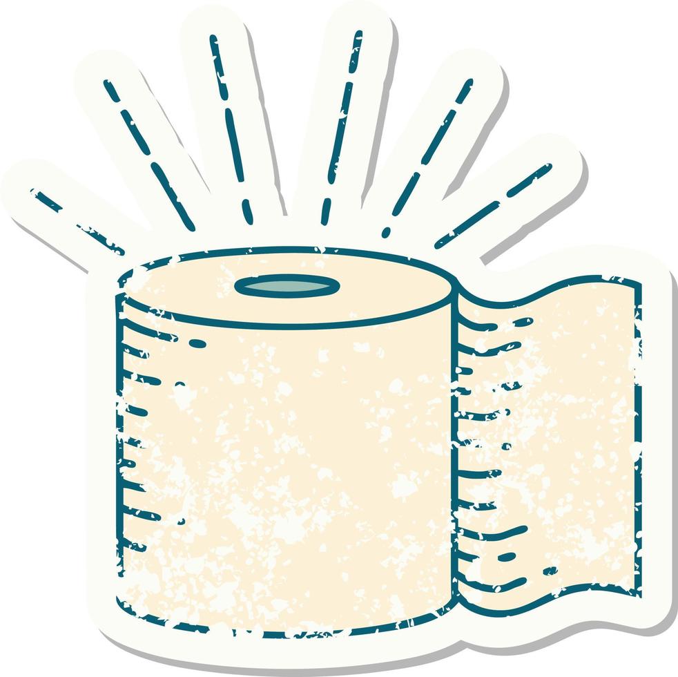 Abgenutzter alter Aufkleber eines Toilettenpapiers im Tattoo-Stil vektor