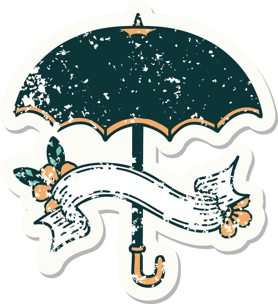 abgenutzter alter Aufkleber mit Banner eines Regenschirms vektor