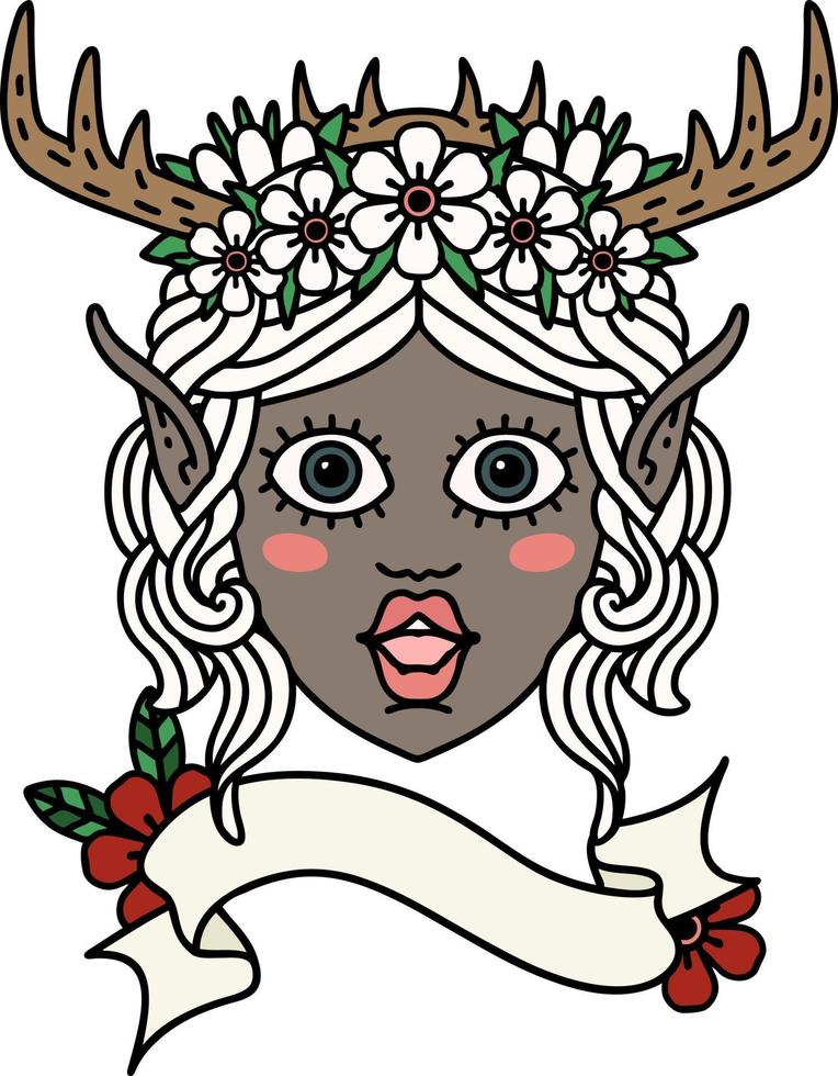 Retro-Tattoo-Stil Elf Druide Charakter Gesicht vektor