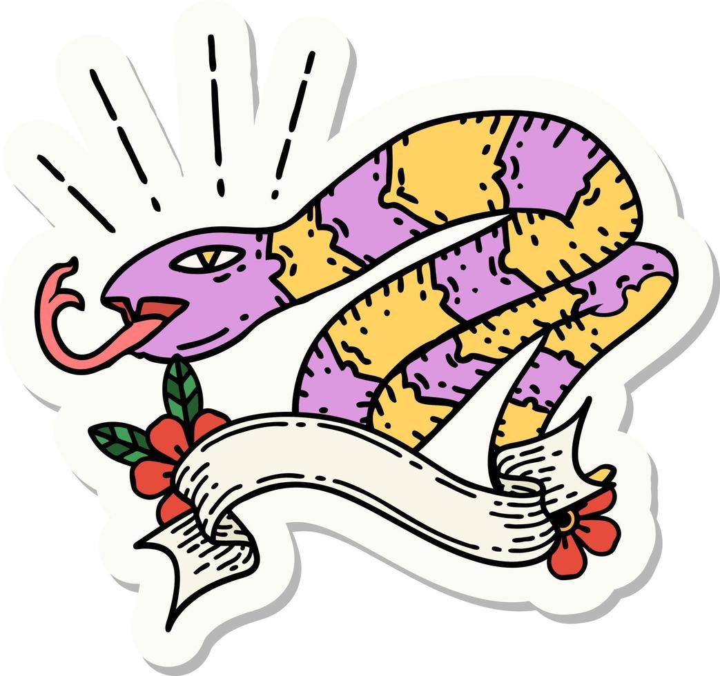 klistermärke av en tatuering stil väsande orm vektor