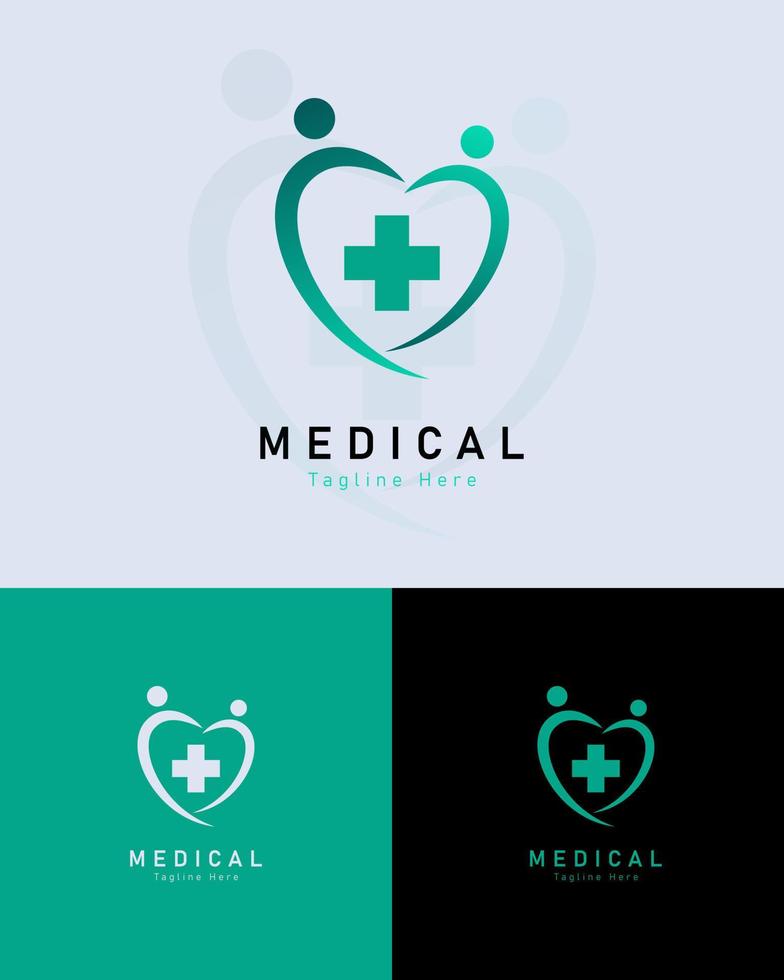 medicinsk hälsa logotyp design på annorlunda färgad bakgrund vektor