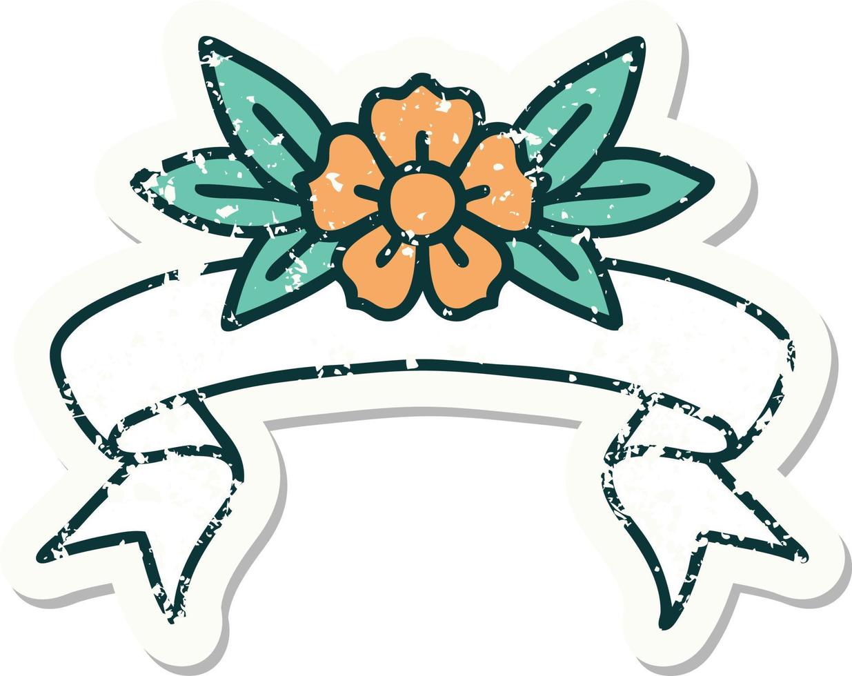 Grunge-Aufkleber mit Banner einer Blume vektor
