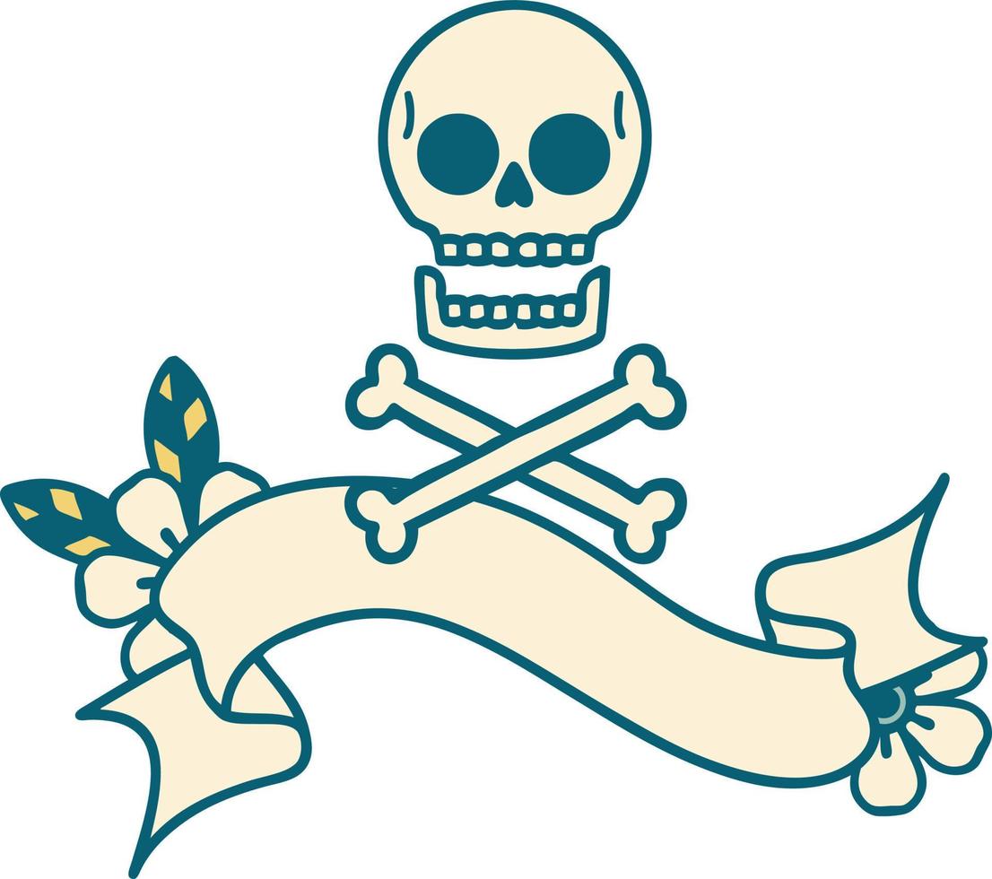 Tattoo mit Banner aus gekreuzten Knochen vektor