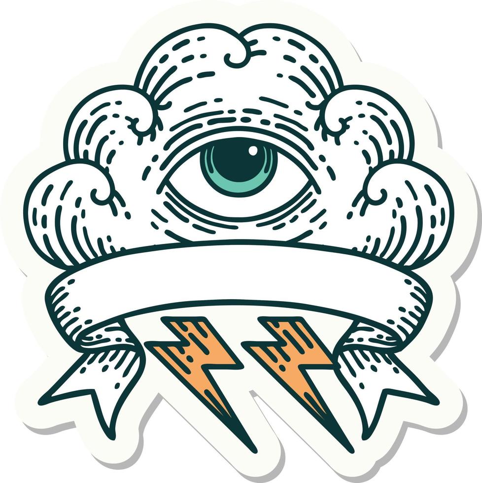 Tattoo-Aufkleber mit Banner einer allsehenden Augenwolke vektor