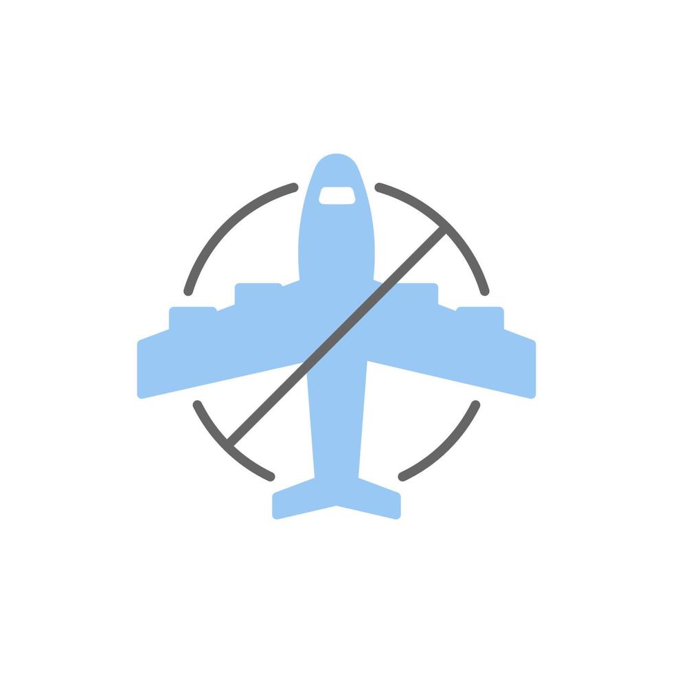 Flugzeugsymbol und verbotenes Zeichen, Symbol, Vektor und Illustration.