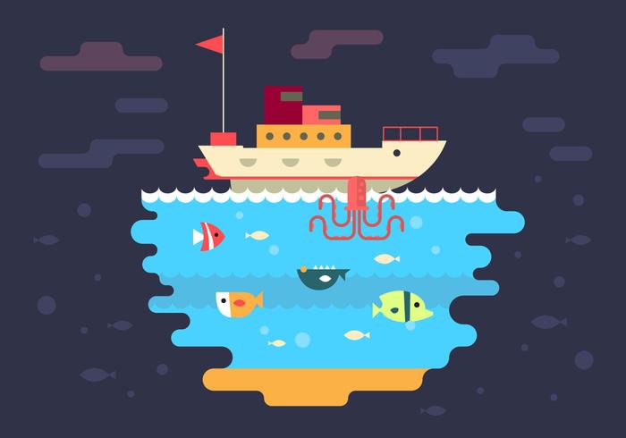 Gratis båt och under havet vektor illustration
