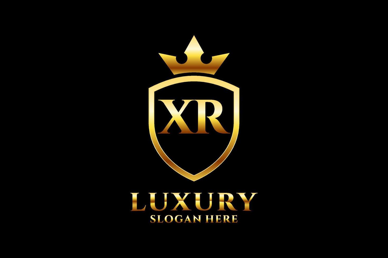 första xr elegant lyx monogram logotyp eller bricka mall med rullar och kunglig krona - perfekt för lyxig branding projekt vektor