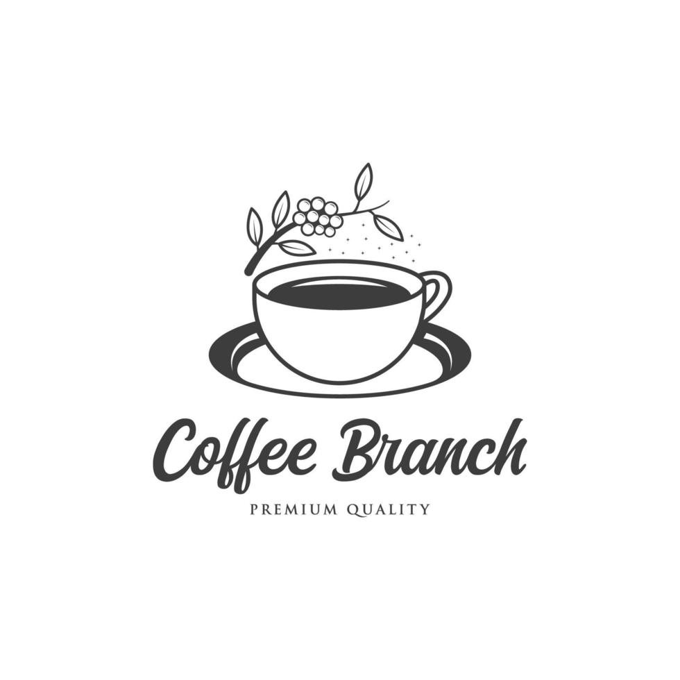 kaffe affär logotyp linje med böna växt och blad ikon design mall vektor