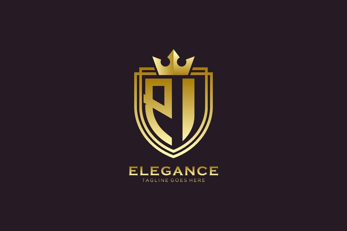 initial pi elegantes luxus-monogramm-logo oder abzeichenvorlage mit schriftrollen und königskrone - perfekt für luxuriöse branding-projekte vektor
