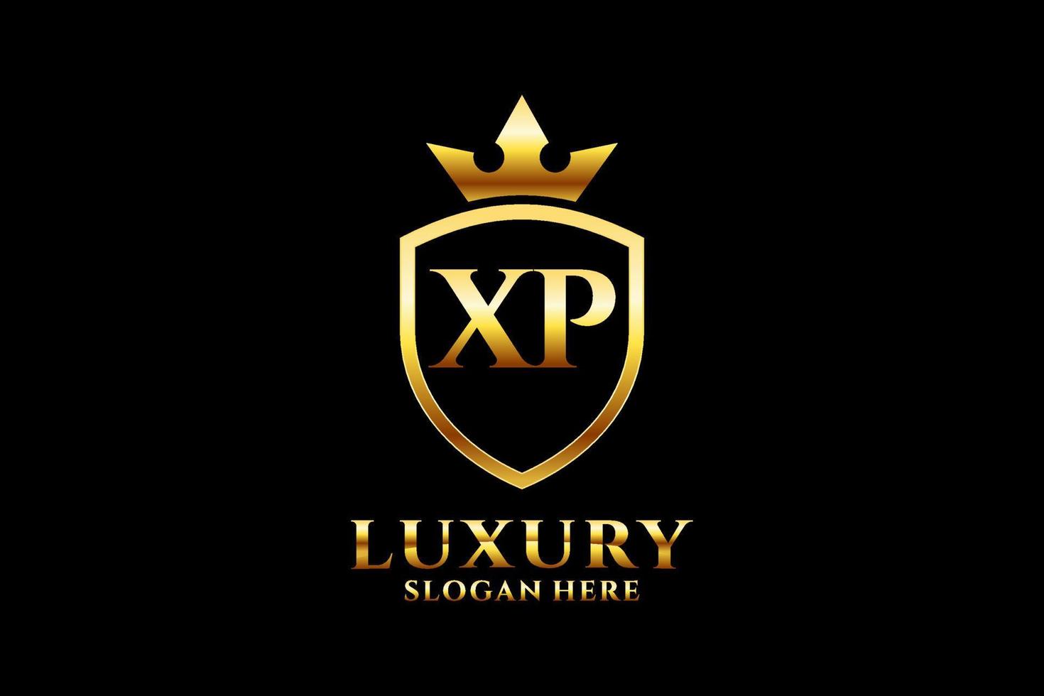 första xp elegant lyx monogram logotyp eller bricka mall med rullar och kunglig krona - perfekt för lyxig branding projekt vektor