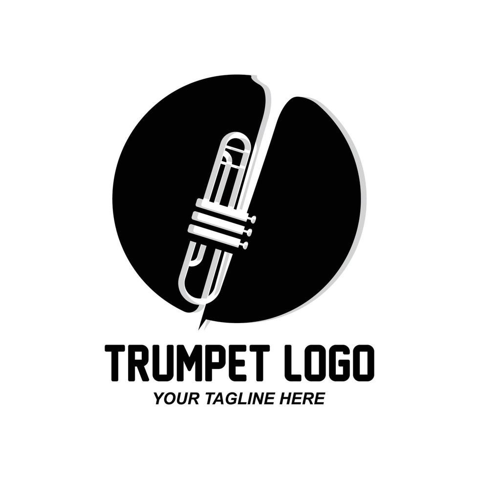 trumpet logotyp design, generera melodi, musikinstrument vektor skiss illustration