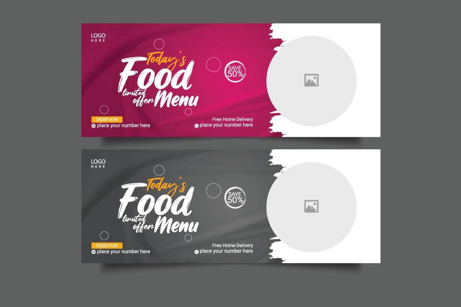 lebensmittelwerbung social media cover banner template design, satz von modernen flachen restaurant business social cover, banner, social media post, timeline cover, web banner, template design vektor